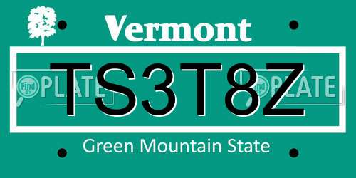 TS3T8Z Vermont License Plate