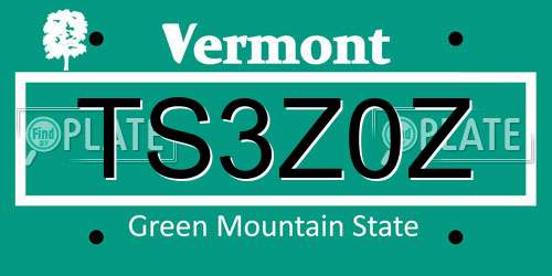 TS3Z0Z Vermont License Plate