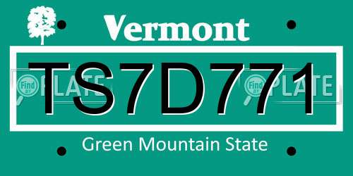 TS7D771 Vermont License Plate