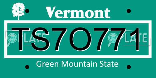 TS7O771 Vermont License Plate