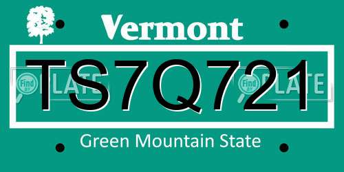 TS7Q721 Vermont License Plate