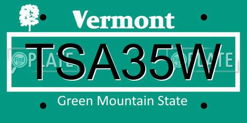 TSA35W Vermont License Plate