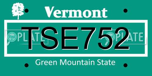 TSE752 Vermont License Plate