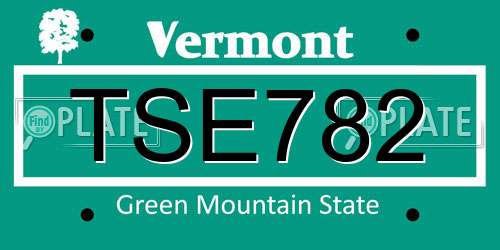 TSE782 Vermont License Plate
