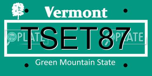 TSET87 Vermont License Plate