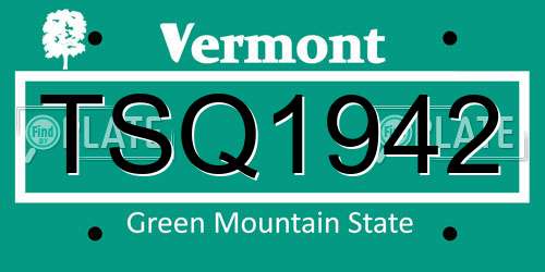 TSQ1942 Vermont License Plate