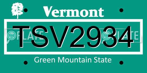 TSV2934 Vermont License Plate