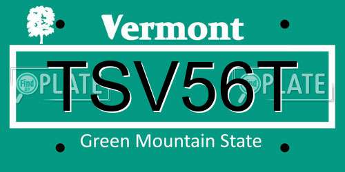TSV56T Vermont License Plate