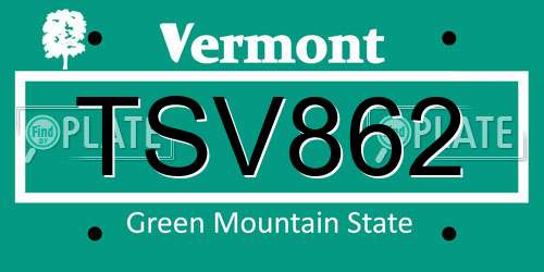 TSV862 Vermont License Plate
