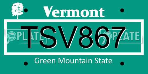 TSV867 Vermont License Plate