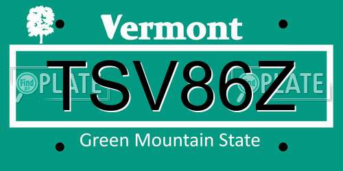 TSV86Z Vermont License Plate