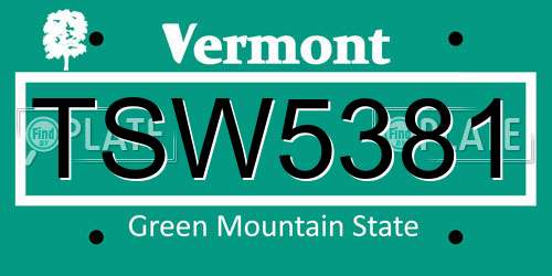 TSW5381 Vermont License Plate