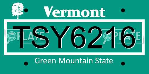 TSY6216 Vermont License Plate