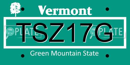 TSZ17G Vermont License Plate