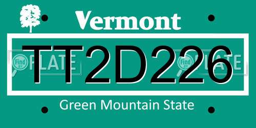 TT2D226 Vermont License Plate