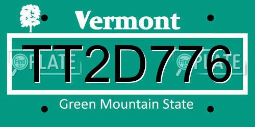 TT2D776 Vermont License Plate