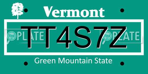 TT4S7Z Vermont License Plate