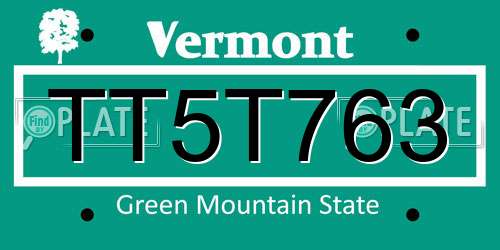 TT5T763 Vermont License Plate