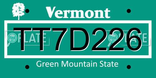 TT7D226 Vermont License Plate