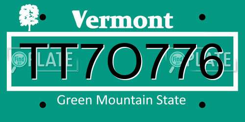 TT7O776 Vermont License Plate