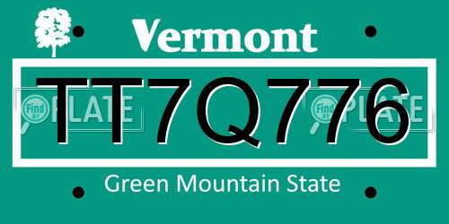 TT7Q776 Vermont License Plate