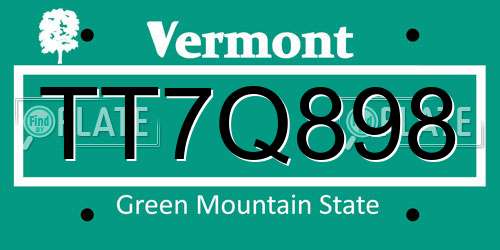TT7Q898 Vermont License Plate