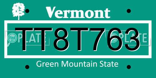 TT8T763 Vermont License Plate