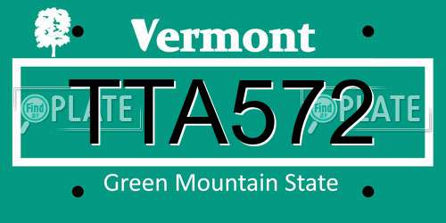 TTA572 Vermont License Plate
