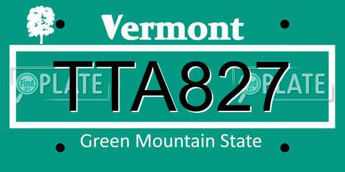 TTA827 Vermont License Plate