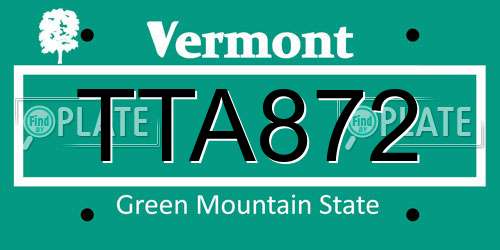 TTA872 Vermont License Plate