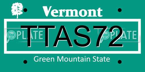 TTAS72 Vermont License Plate