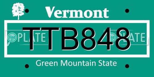 TTB848 Vermont License Plate