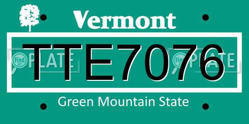 TTE7076 Vermont License Plate