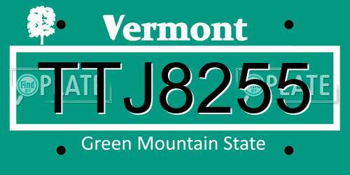 TTJ8255 Vermont License Plate