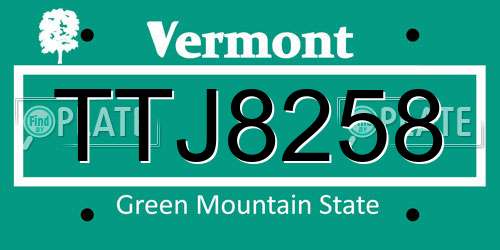 TTJ8258 Vermont License Plate