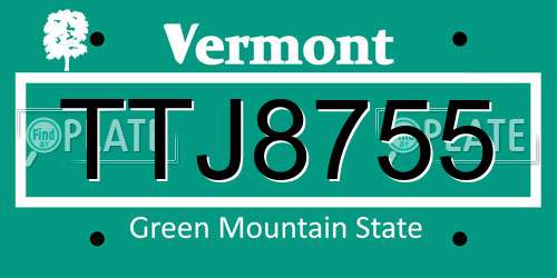TTJ8755 Vermont License Plate