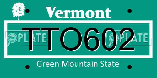 TTO602 Vermont License Plate