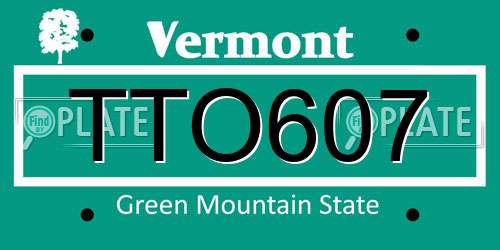 TTO607 Vermont License Plate