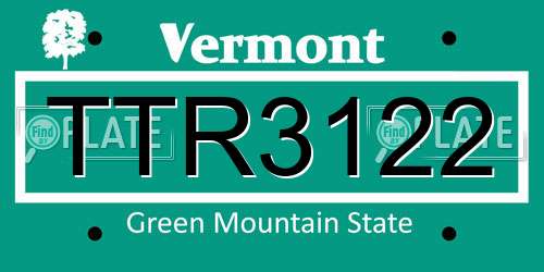 TTR3122 Vermont License Plate