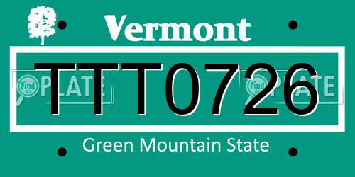 TTT0726 Vermont License Plate
