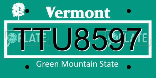 TTU8597 Vermont License Plate