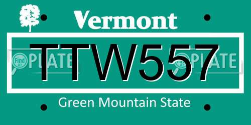 TTW557 Vermont License Plate