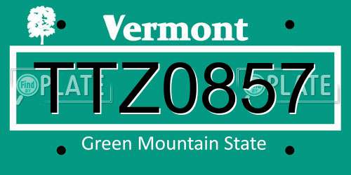 TTZ0857 Vermont License Plate