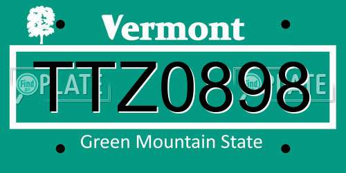 TTZ0898 Vermont License Plate