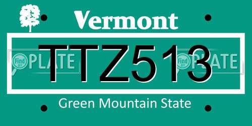 TTZ513 Vermont License Plate
