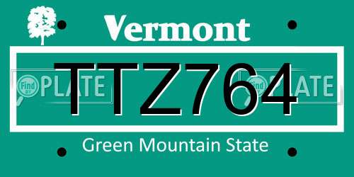 TTZ764 Vermont License Plate