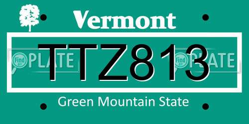 TTZ813 Vermont License Plate