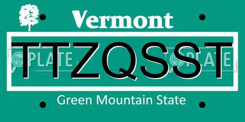 TTZQSST Vermont License Plate