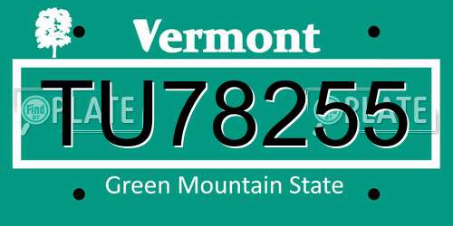 TU78255 Vermont License Plate