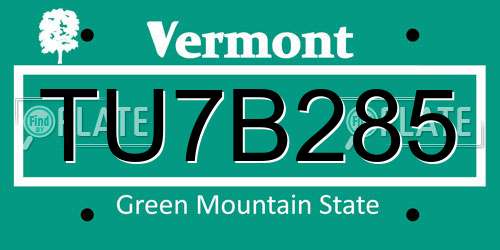 TU7B285 Vermont License Plate
